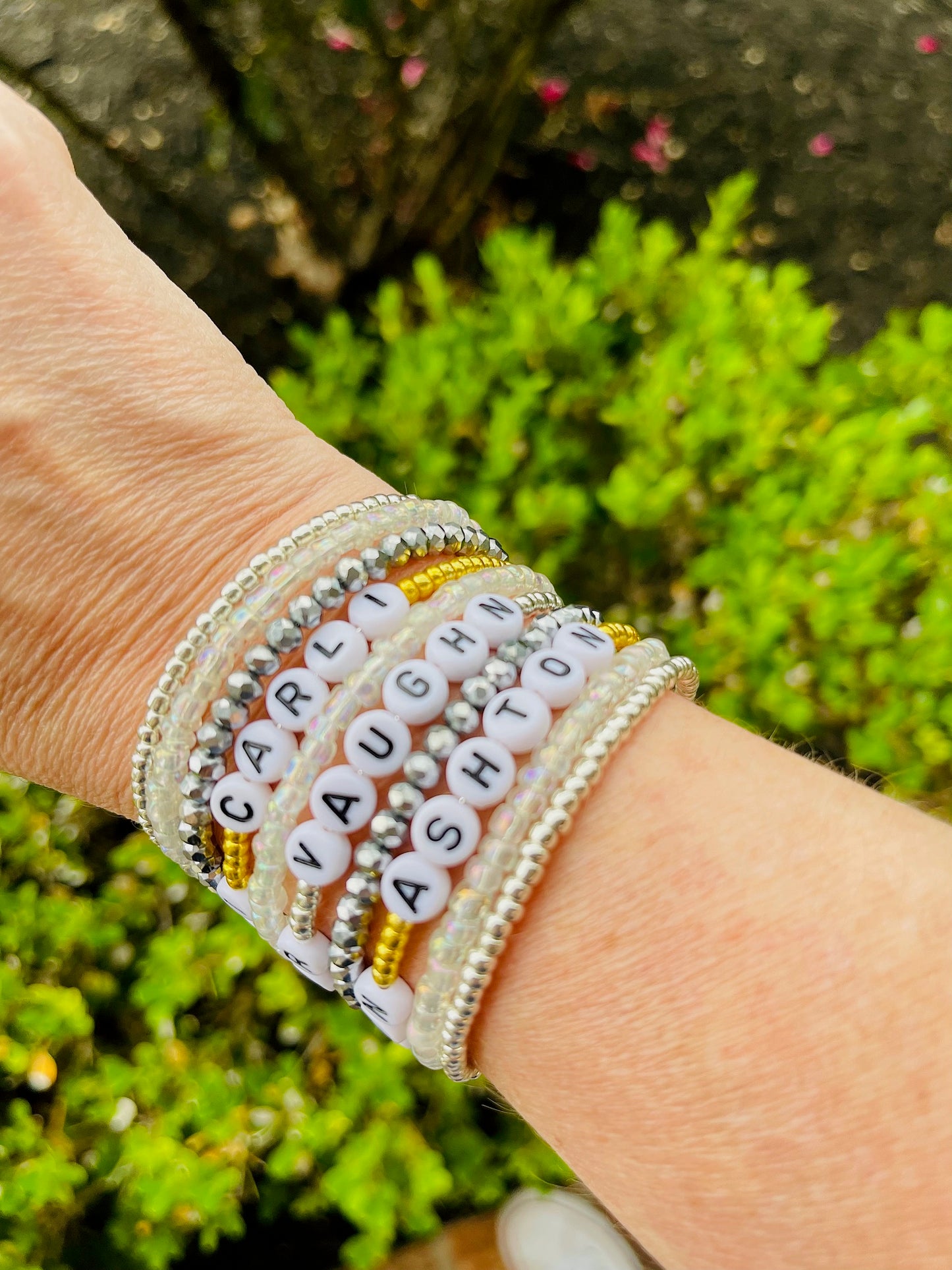 Personalized Mother's Day beaded memory wire wrap bracelet - Custom Bracelet Stack