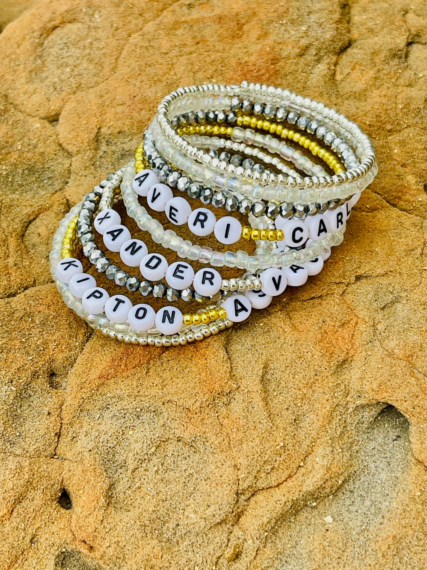 Personalized Mother's Day beaded memory wire wrap bracelet - Custom Bracelet Stack