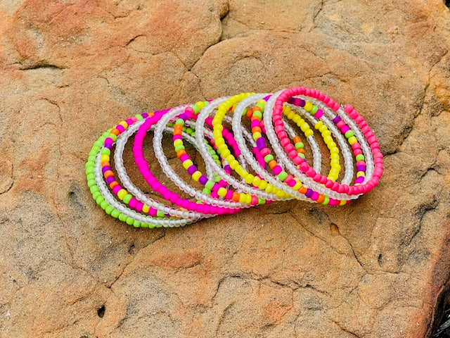 Multicolor Neon, glow in the dark, hand-beaded wrap cuff bracelet