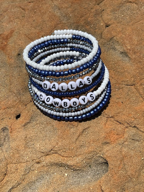 Personalized 9 loop Game Day Beaded memory wire wrap bracelet with Team name/choice of word(s) - Custom stacked bracelet bundle