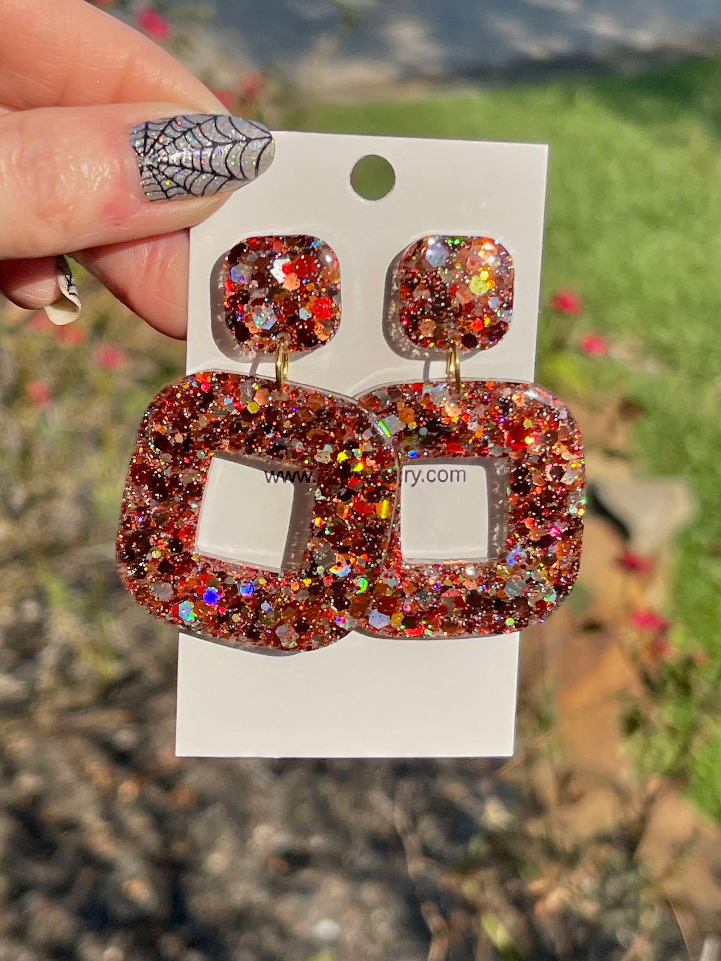 Blue & White Glitter Resin Earrings | Lightweight Square Statement Dangle earrings