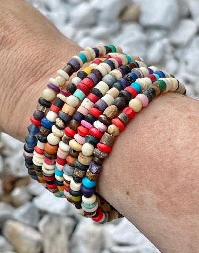 One of a kind Multicolor Boho wood bead wrap cuff bracelet