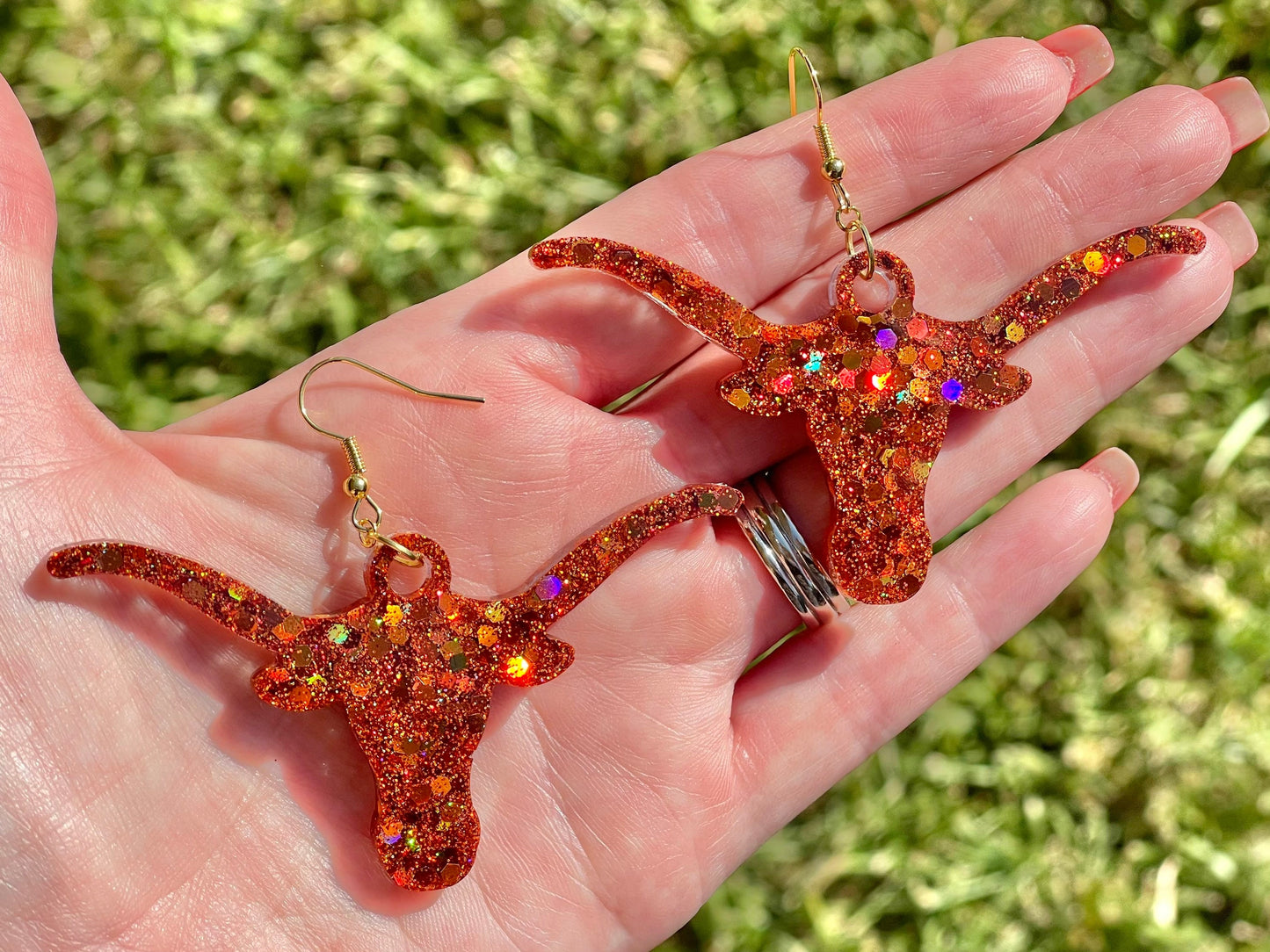 Texas Longhorn earring - Game day glitter resin earrings - handcrafted - handmade jewelry