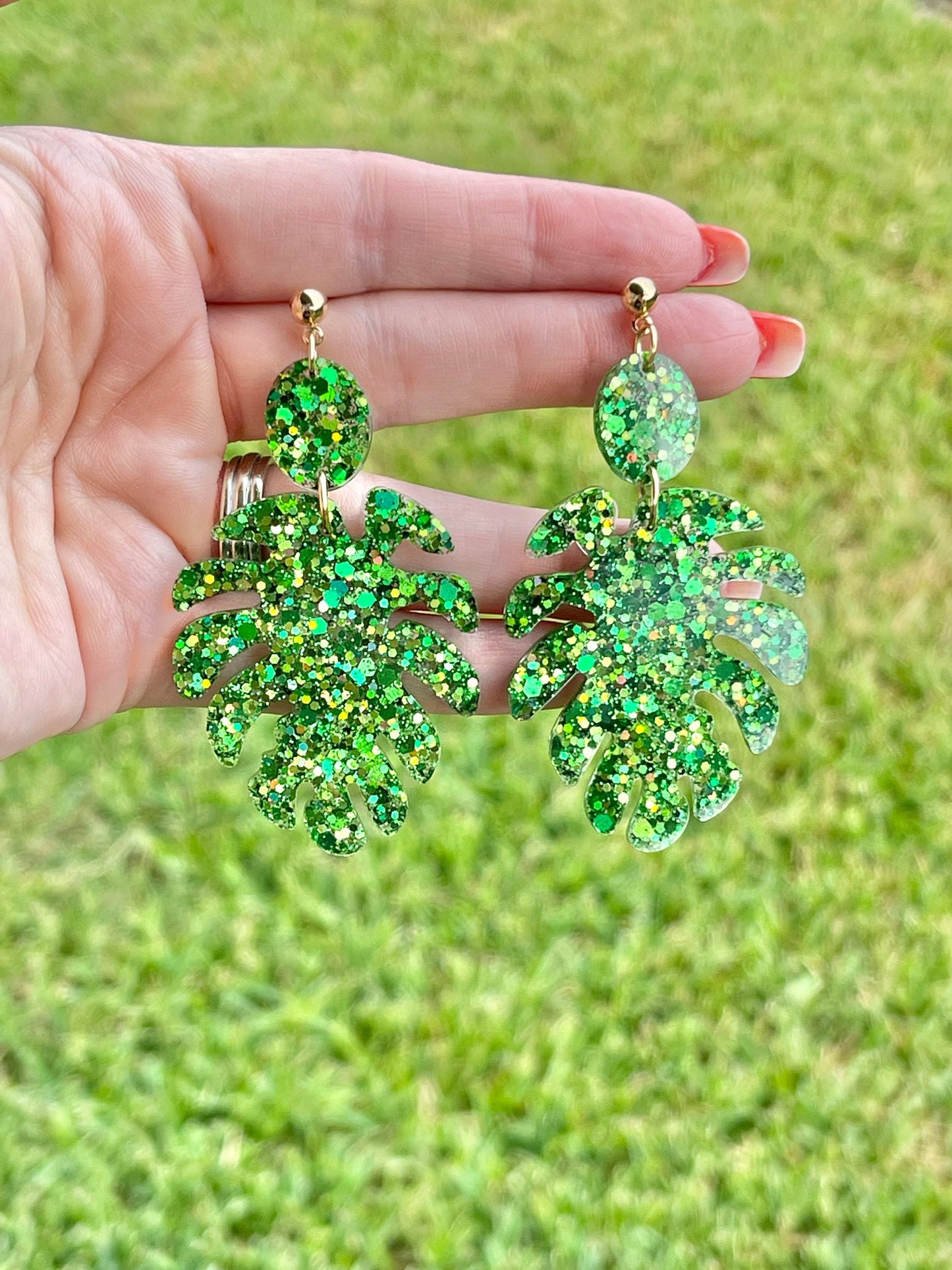 Monstera leaf resin earrings - hoops - handcrafted - multiple colors and styles