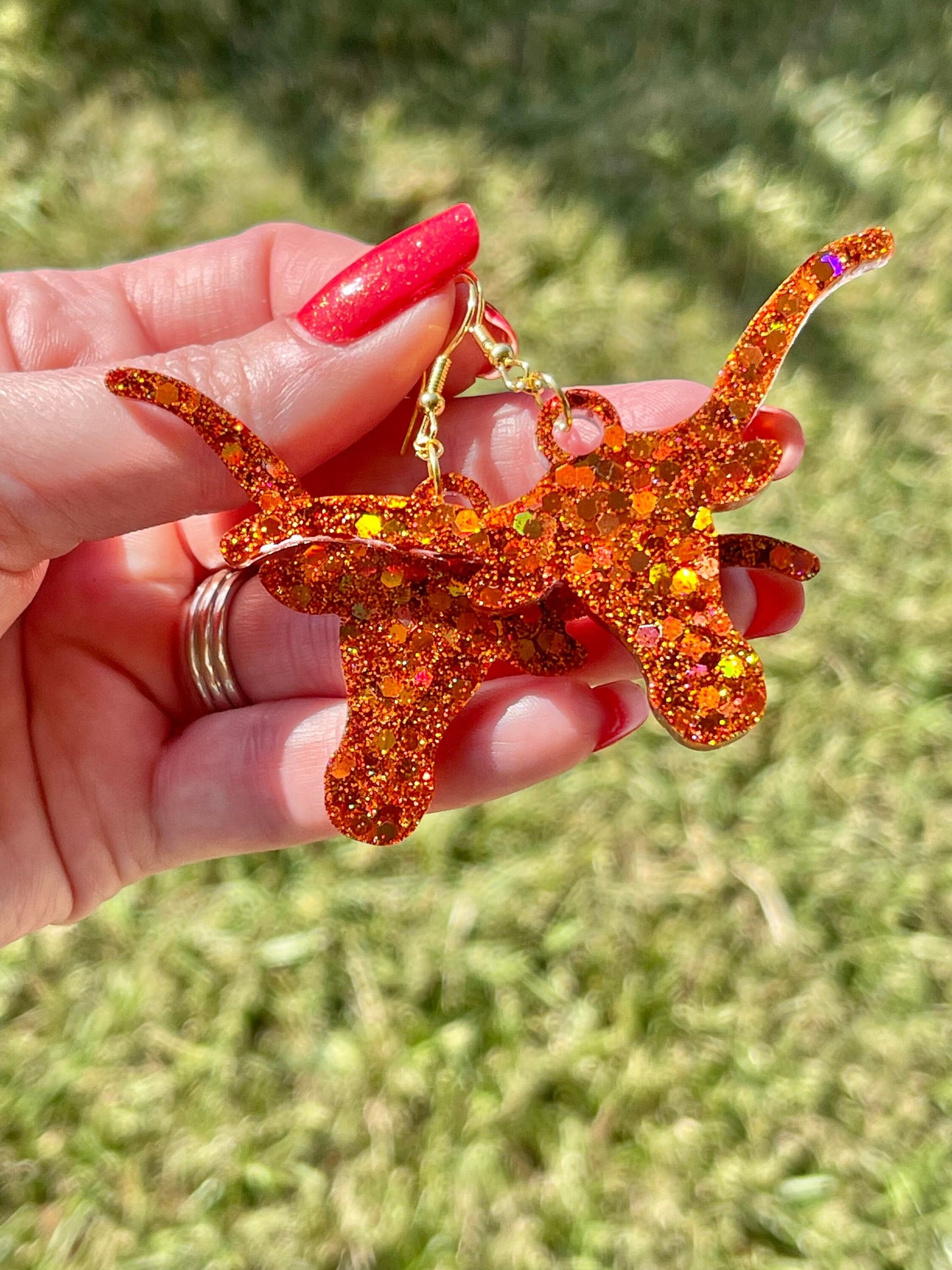Texas Longhorn earring - Game day glitter resin earrings - handcrafted - handmade jewelry