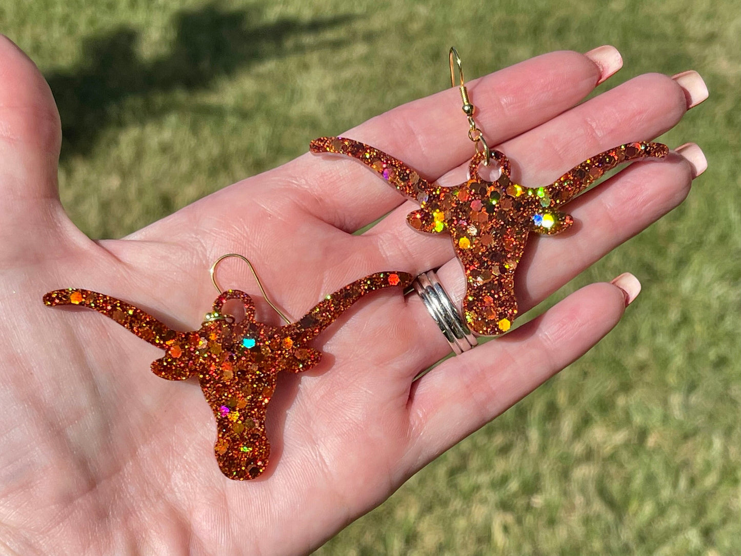 Texas Longhorn earring - Game day glitter resin earrings - handcrafted - handmade jewelry