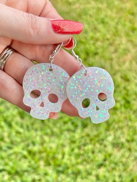 Halloween glitter skulls - resin earrings - handcrafted