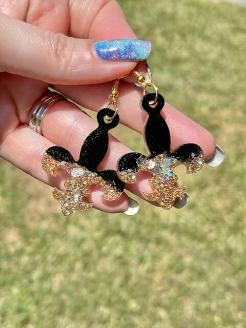 New Orleans Saints Fleur de lis resin earrings - handcrafted