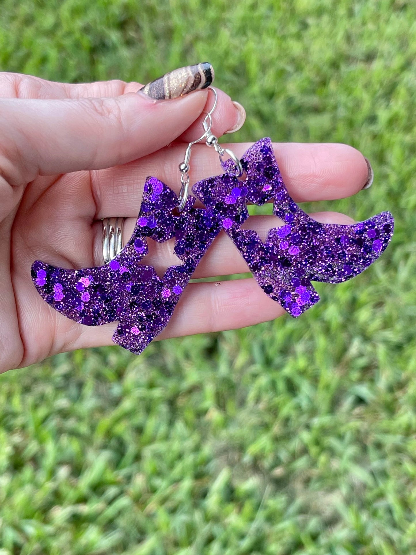 Drill team boot glitter resin earrings