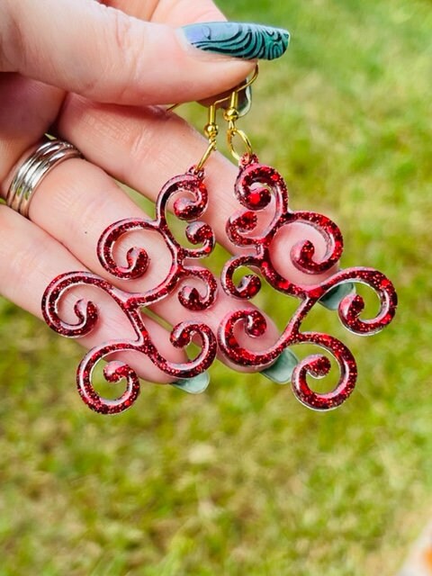 Christmas Tree earrings- scrollwork Xmas tree earring - various colors