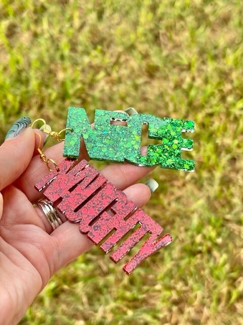 Naughty & Nice Christmas resin earrings