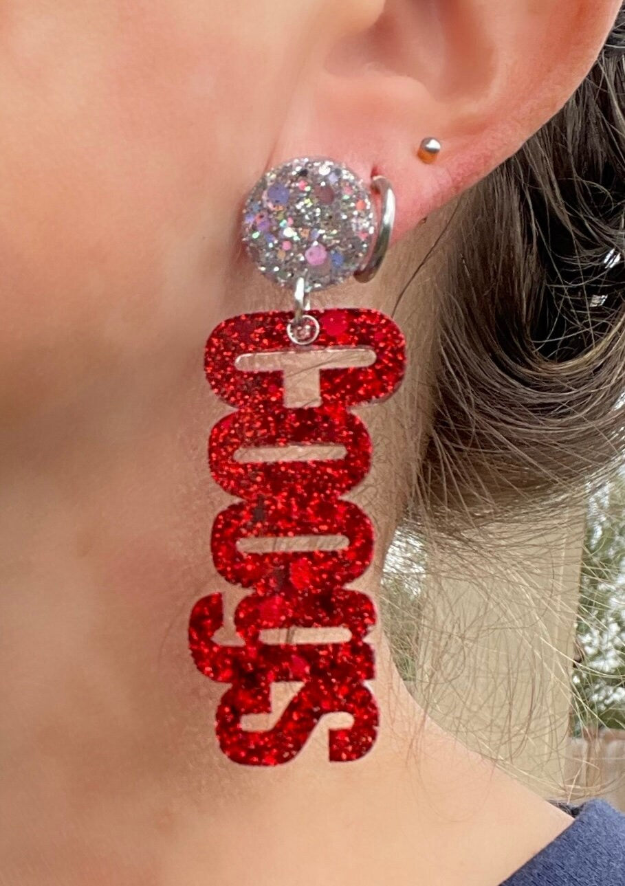 Coogs glitter resin earrings- university of Houston Cougars earrings - 2 sizes/styles - handmade jewelry