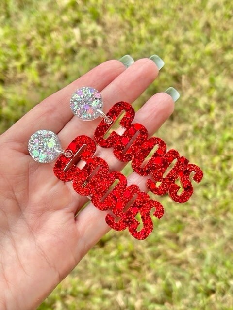Coogs glitter resin earrings- university of Houston Cougars earrings - 2 sizes/styles - handmade jewelry
