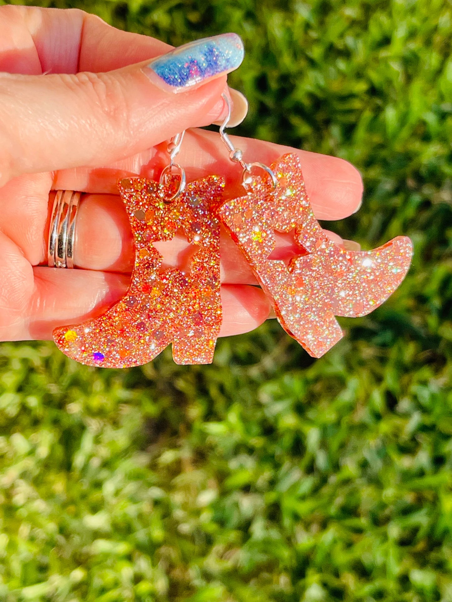 Drill team boot glitter resin earrings