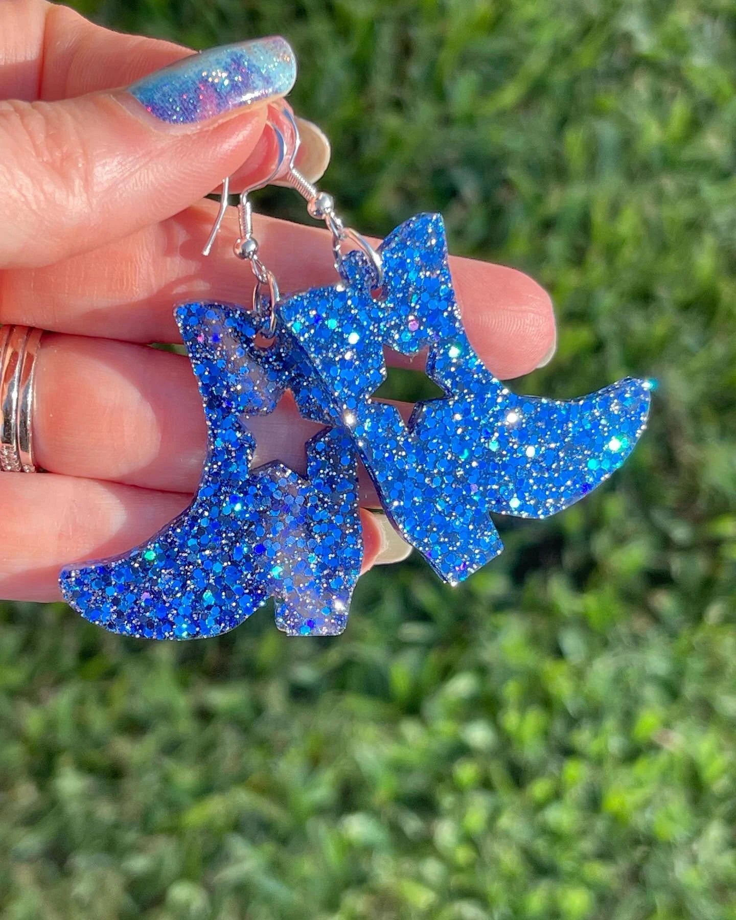 Drill team boot glitter resin earrings
