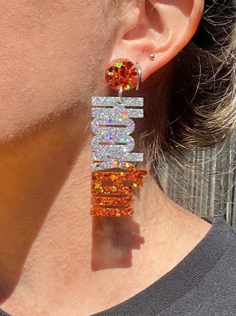 Hook ‘em/Gig ‘em glitter resin Earrings - House Divided - UT earring - A&M earring - handmade jewelry