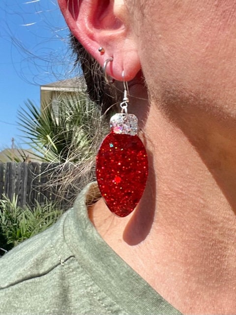Christmas bulb resin earrings- Multiple colors available - Xmas light jewelry
