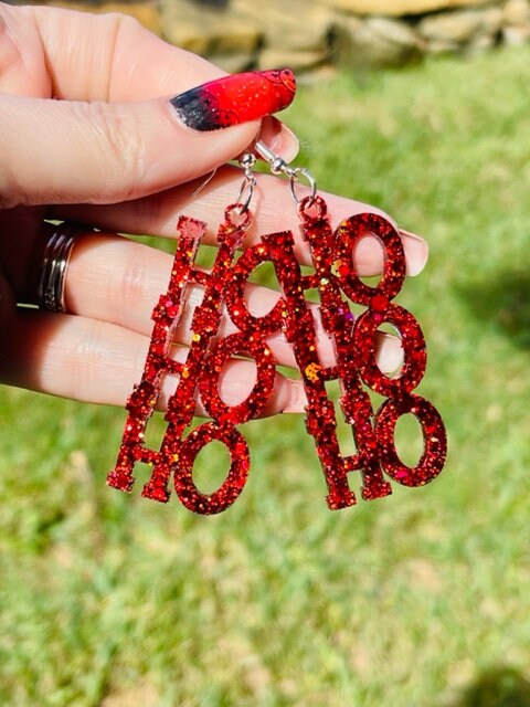 Christmas Ho Ho Ho resin earrings- Multiple colors available