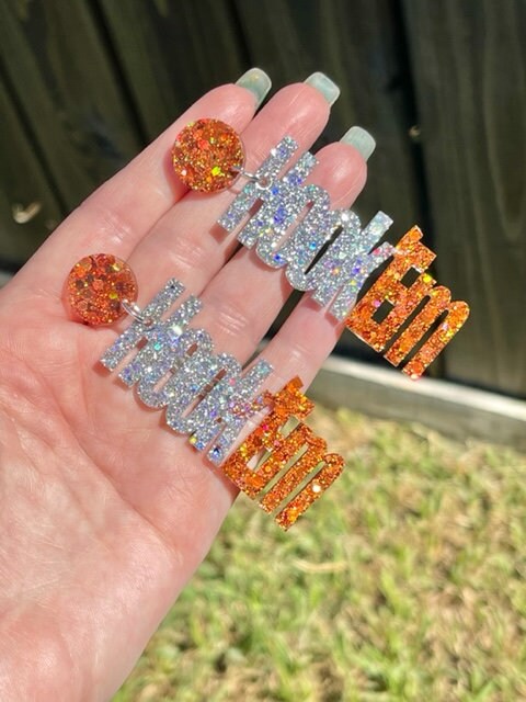 Hook ‘em/Gig ‘em glitter resin Earrings - House Divided - UT earring - A&M earring - handmade jewelry