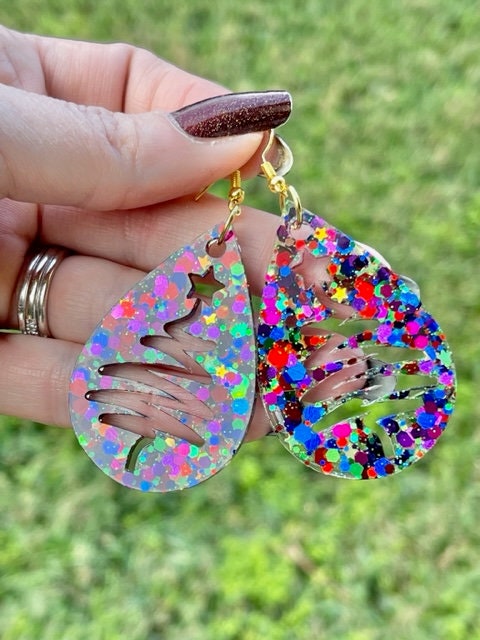 Teardrop Christmas Tree or teardrop Snowflake earrings- various colors