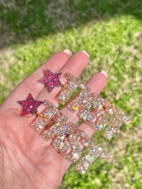 Texas State glitter resin earrings - Texas State bobcats earrings - TXST - handmade jewelry