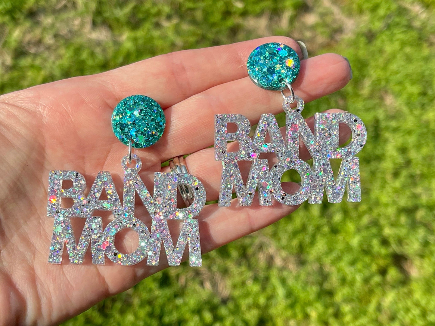 Band mom glitter resin earrings - choose your colors - handmade jewelry