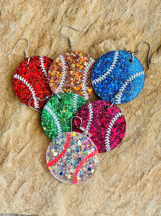 Lightweight baseball/softball resin earrings - handcrafted - Multiple colors - handmade jewelry