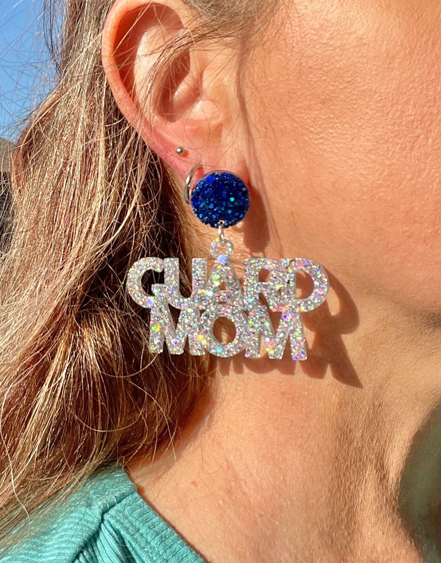 Guard mom glitter resin earrings - choose your colors - color guard mom earrings - handmade jewelry