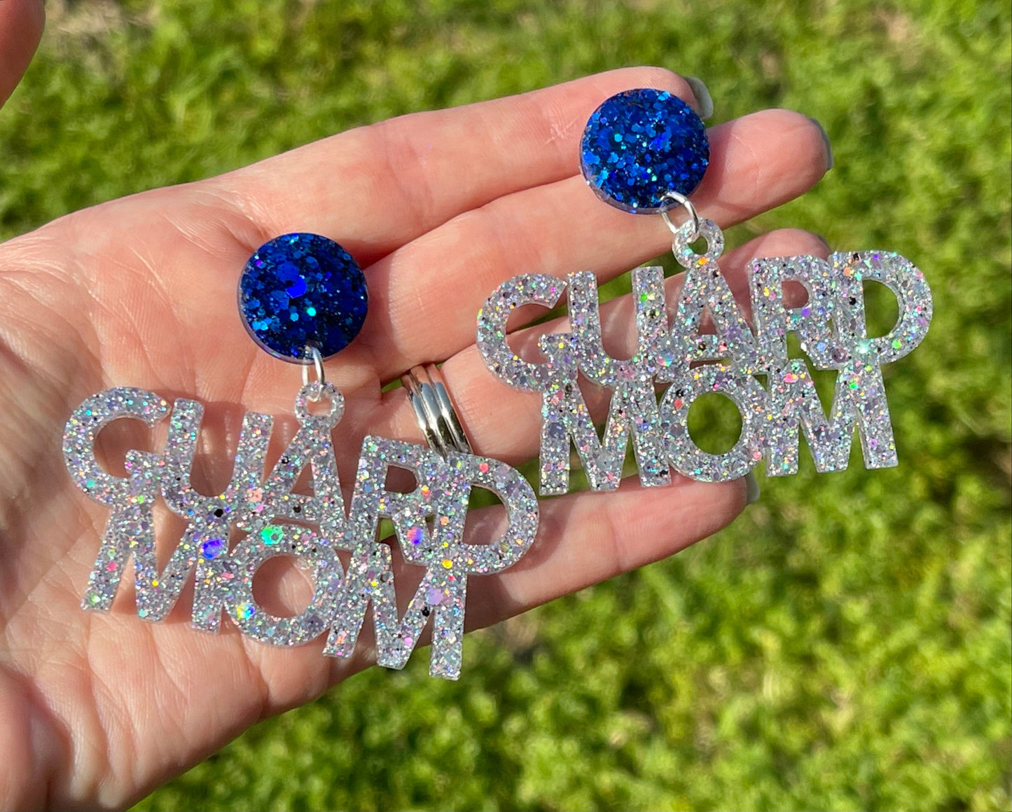 Guard mom glitter resin earrings - choose your colors - color guard mom earrings - handmade jewelry