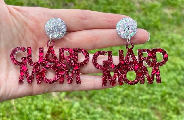 Guard mom glitter resin earrings - choose your colors - color guard mom earrings - handmade jewelry