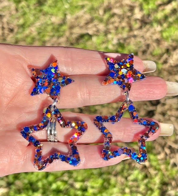 Star dangle glitter resin earring - handcrafted - multiple colors - handmade jewelry