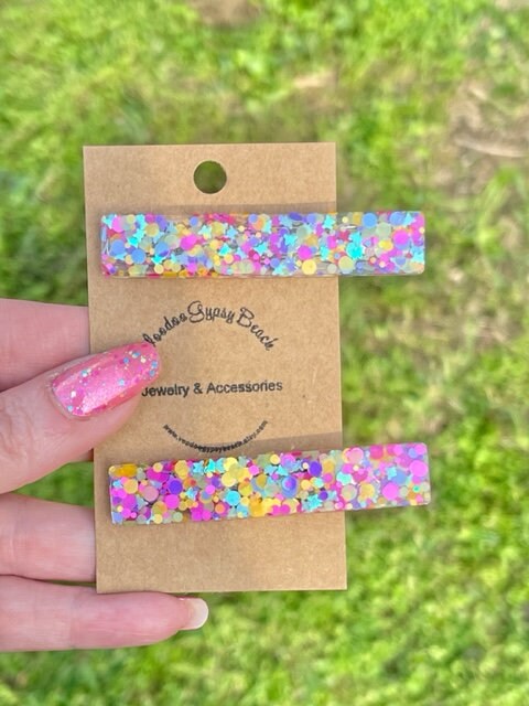 Glitter resin hair clips/barettes - set of 2