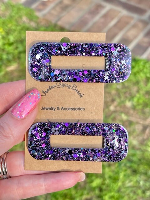 Glitter resin hair clips/barettes - set of 2