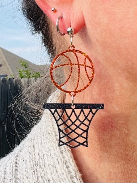 Basketball glitter resin earrings - super lightweight earrings