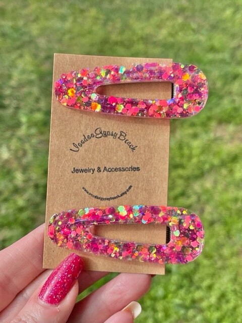 Glitter resin hair clips/barettes - set of 2