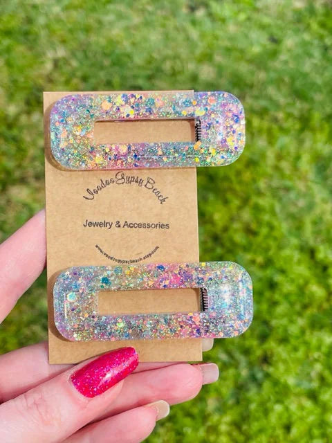 Glitter resin hair clips/barettes - set of 2