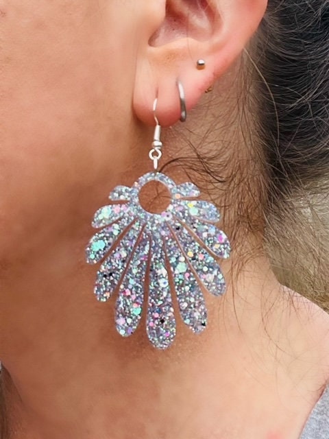 Shiny Cinco de Mayo Flower Earrings, Boho Floral Earring, Abstract Flower Earrings, Flower Earrings - handmade jewelry