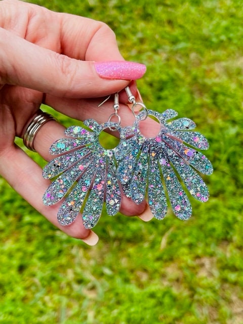 Shiny Cinco de Mayo Flower Earrings, Boho Floral Earring, Abstract Flower Earrings, Flower Earrings - handmade jewelry