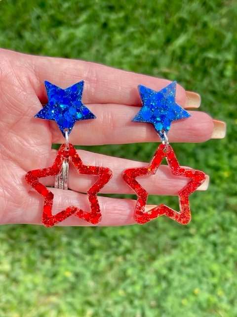 Star dangle glitter resin earring - handcrafted - multiple colors - handmade jewelry
