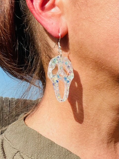 Glitter Resin Scream Face Earrings - Express Your Edgy Style! handmade jewelry