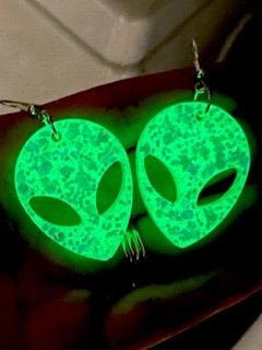 Alien resin earrings - sparkly alien earring - handmade jewelry