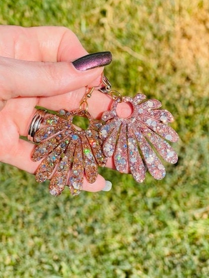 Shiny Cinco de Mayo Flower Earrings, Boho Floral Earring, Abstract Flower Earrings, Flower Earrings - handmade jewelry