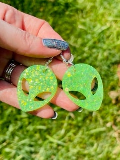 Alien resin earrings - sparkly alien earring - handmade jewelry
