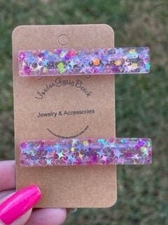 Sparkly Glitter resin hair clips - set of 2 - handmade barrettes