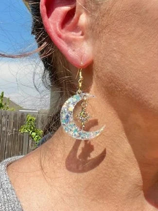 Moon and star glitter resin earrings