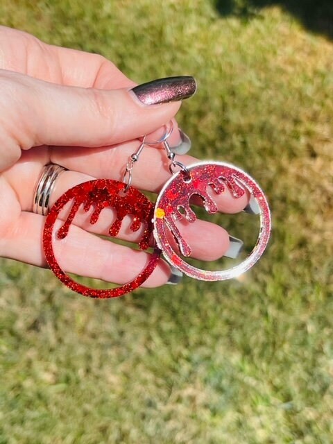 Dripping blood glitter resin earrings - Halloween resin earring - handmade jewelry