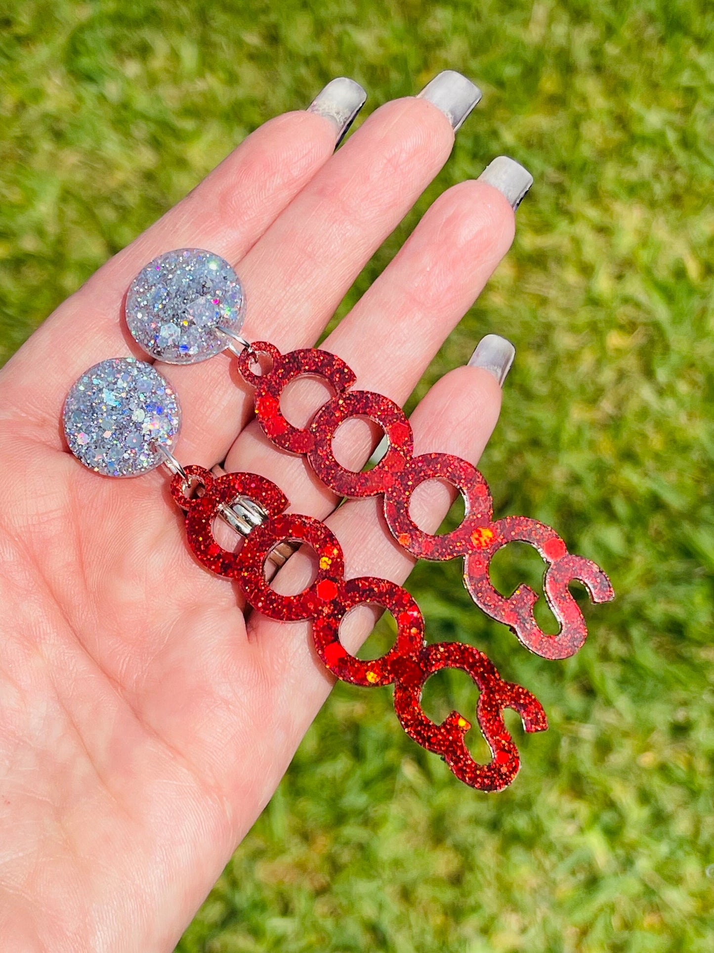 Coogs glitter resin earrings- university of Houston Cougars earrings - 2 sizes/styles - handmade jewelry