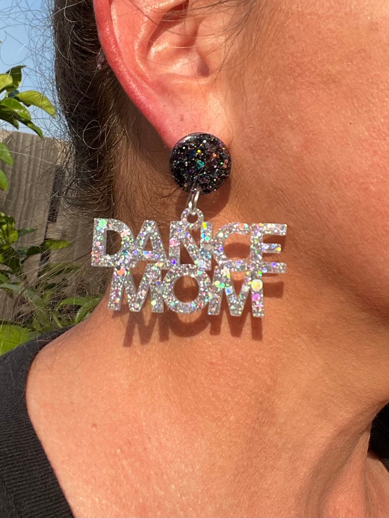 Dance mom glitter resin earrings - drill team mom earrings - customizable - choose your colors - handmade jewelry