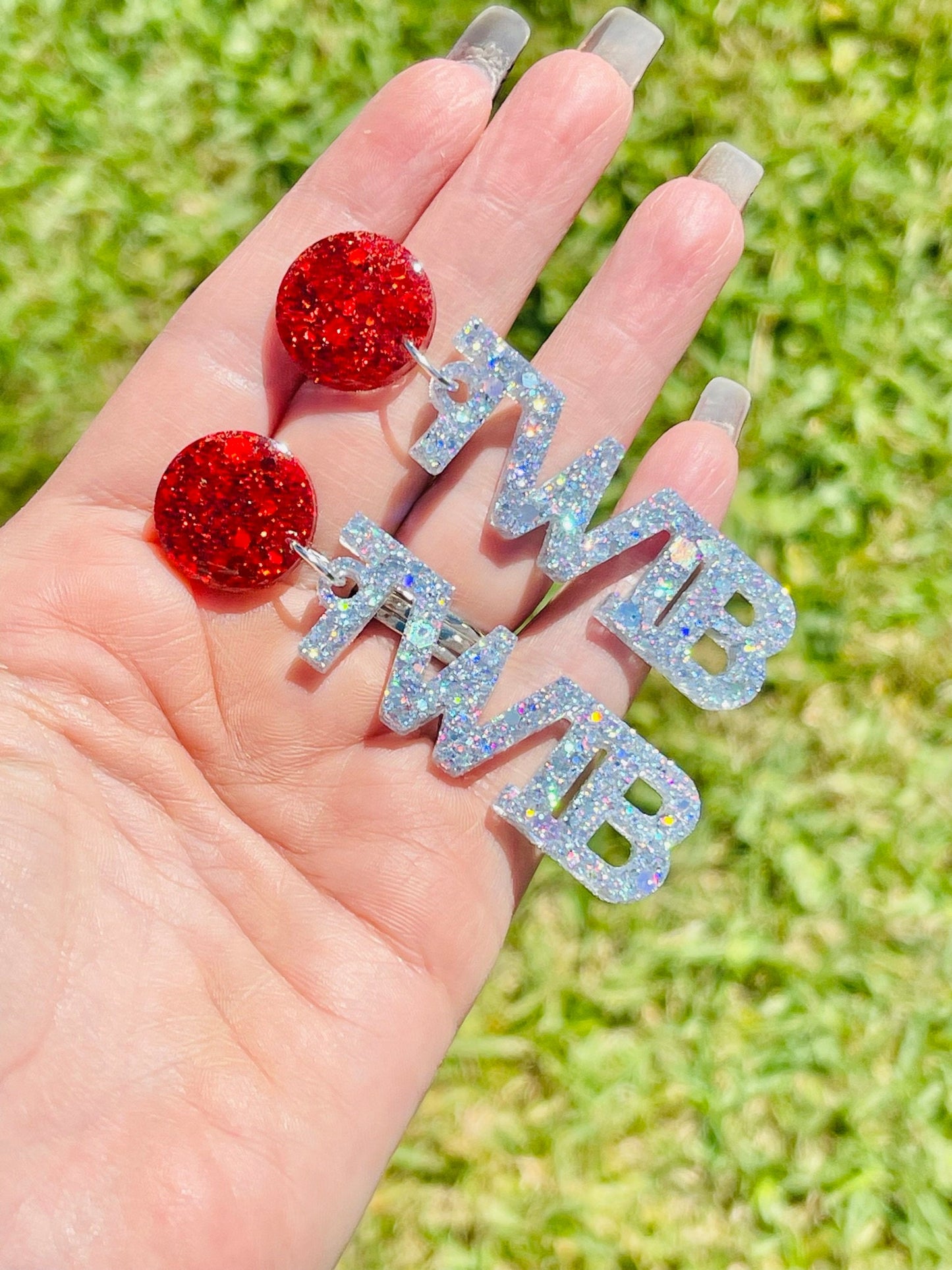 TWIB earrings - Texas Women in Business glitter resin earring - handmade jewelry