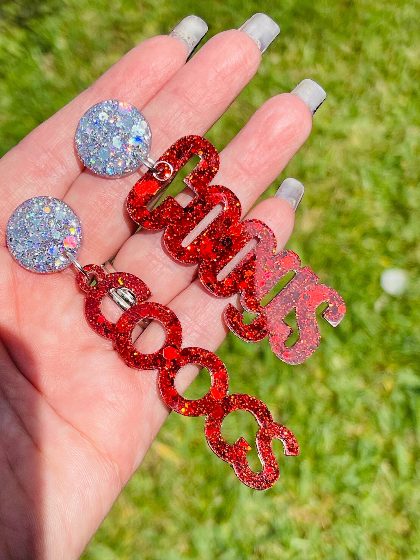 Coogs glitter resin earrings- university of Houston Cougars earrings - 2 sizes/styles - handmade jewelry